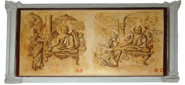  Nàng Chia-A-Cha vu khống Phật, và Đức Phật giảng pháp cho nàng Ba-ka-bra nghe (bên phải)