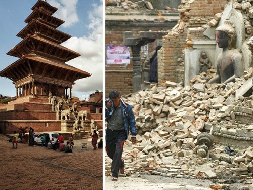 Nhiều người dân Nepal đã khóc khi các ngôi đền thờ cúng linh thiêng của họ bị phá hỏng bởi động đất - Ảnh: tribune.com.pk