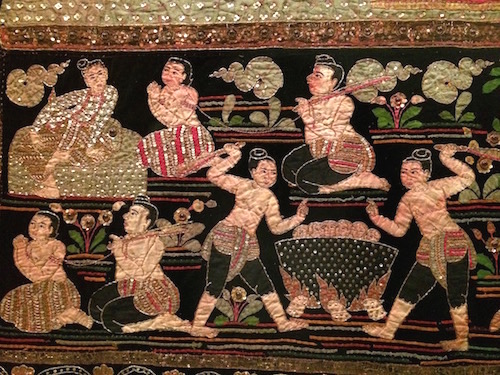 Một bức tranh thêu nổi tiếng của Myanmar minh họa cảnh địa ngục qua lời kể của Đức Phật.