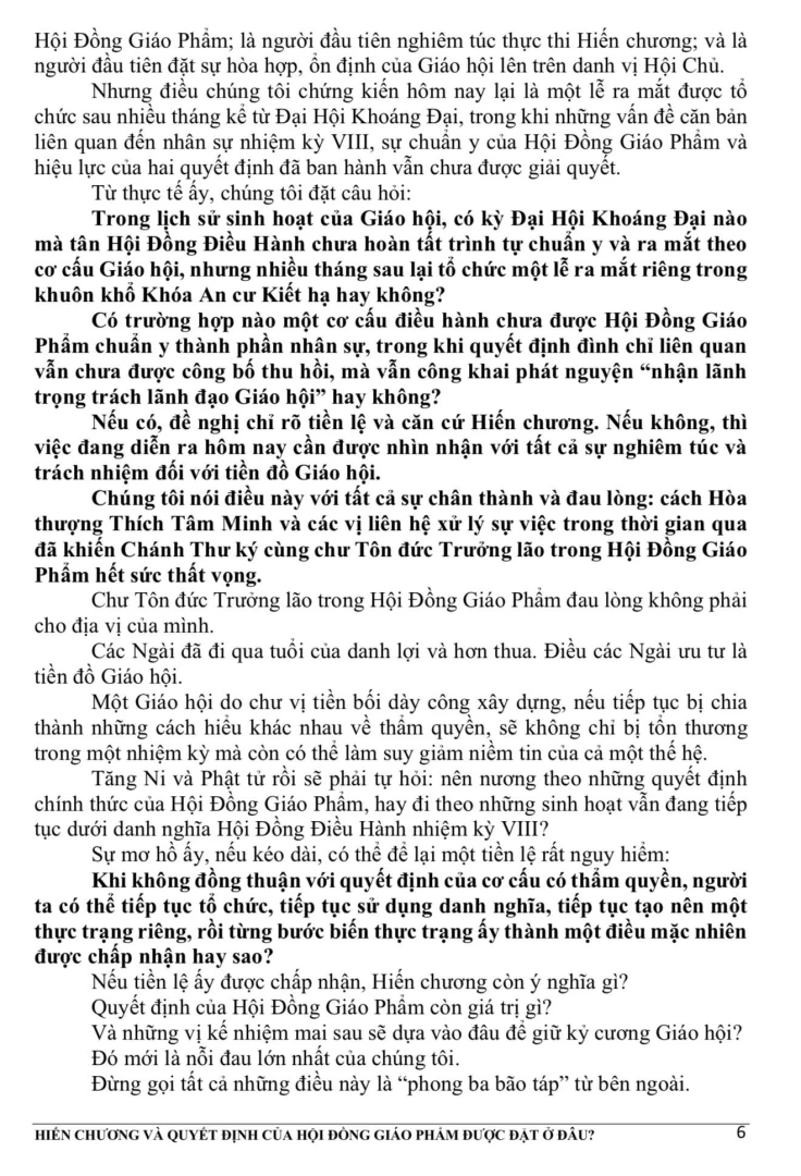 Đôi lời của Chánh Thư ký Hội Đồng Giáo Phẩm trước việc tổ chức “Lễ ra mắt Hội Đồng Điều Hành Giáo Hội nhiệm kỳ VIII”-6