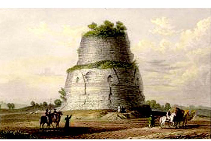 Tháp Dhamekh ở Sarnath, đánh dấu nơi đức Phật thuyết pháp lần đầu tiên (tranh vẽ 1850)